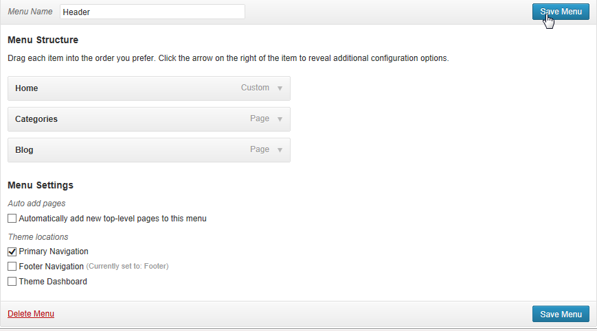 Check off Primary Navigation and Save
